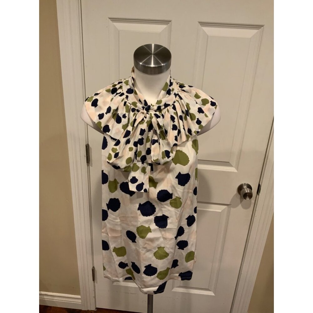 Girls From Savoy Cream W/ Multicolor Shell Print Blouse Top W/ Neck, Size 14